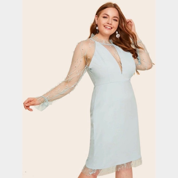 Plus Plunging Neck Pearl Pencil Dress - Picture 2 of 6